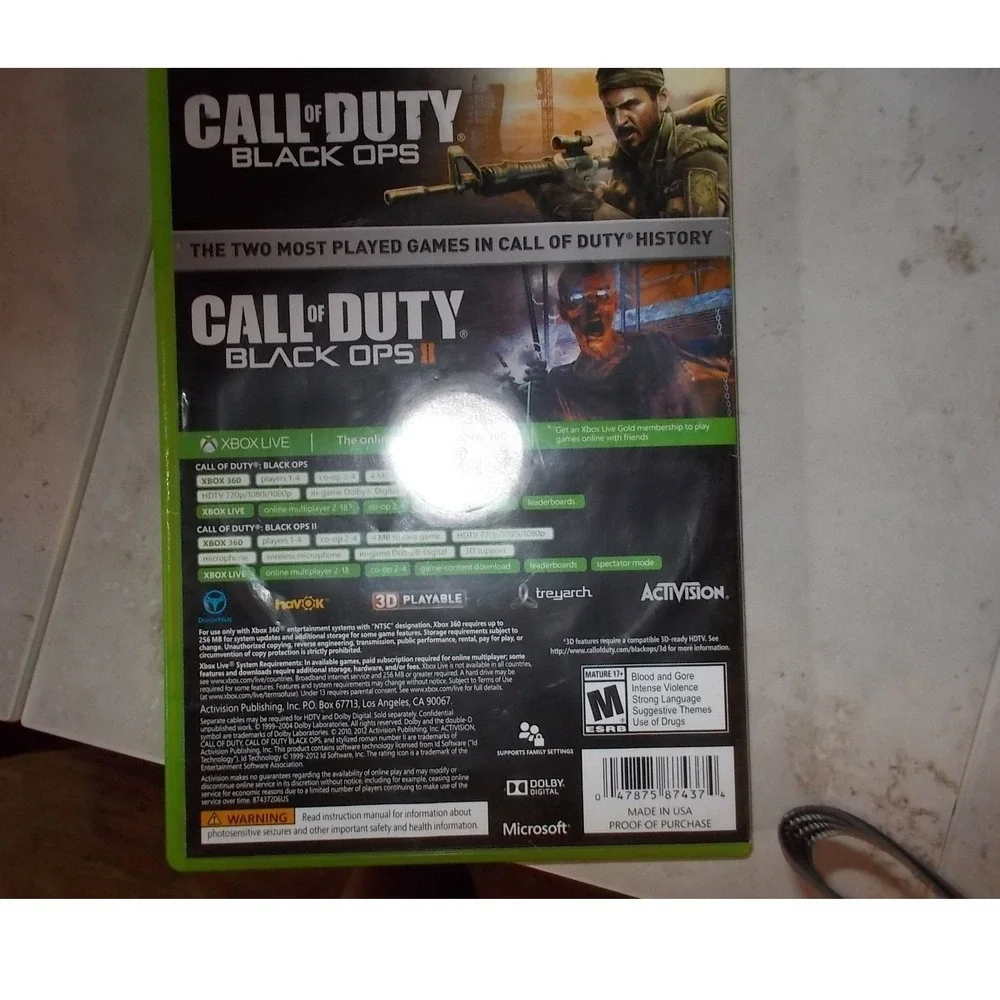 Call of Duty Black Ops 1 & 2 Combo Pack Xbox 360 Platinum Hits Activision FPS